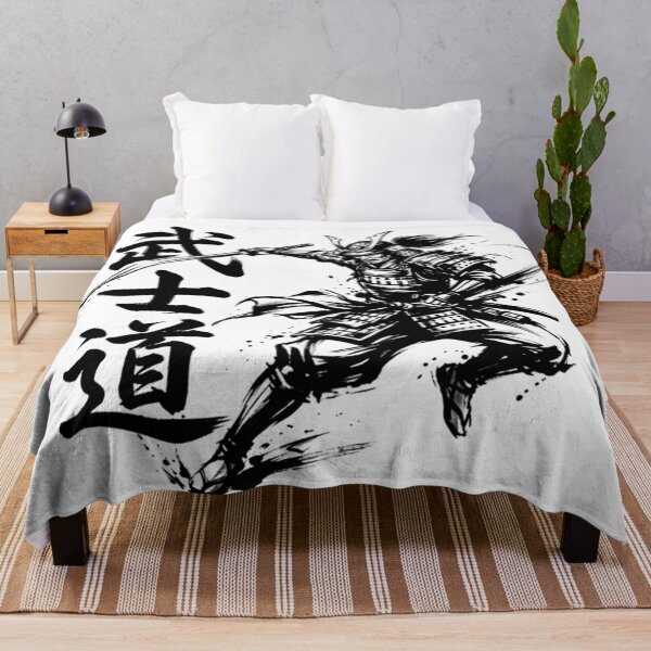 Item preview, A painting of a black-and-white samurai wielding a sword, along with the characters for “Bushido” designed and sold by whiteblackcat.