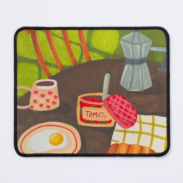 Item preview, Hand-Drawn Cozy Green Kitchen Table with Tomato and Coffee designed and sold by lazypencil.art.
