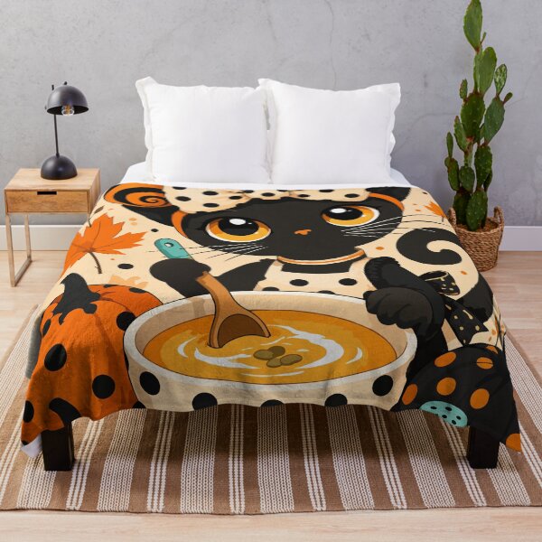 Item preview, Cute Black Cat Chef Cooking Pumpkin Soup – Whimsical Autumn Halloween Art designed and sold by ArtByBoya.