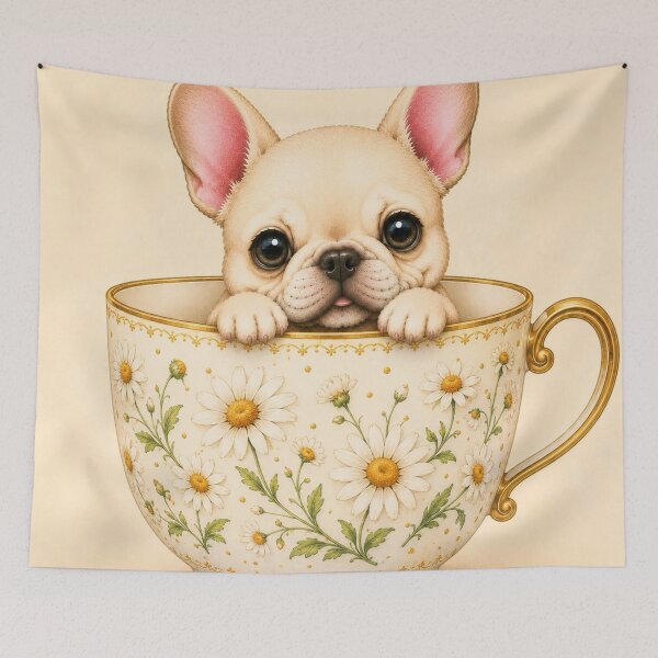 Item preview, Cute French Bulldog in Daisy Teacup | Cottagecore Frenchie designed and sold by joycrysstudio.