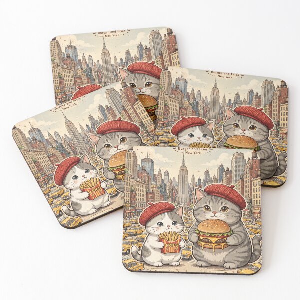 Item preview, Freda and Junior Burger and Fries New York - Kawaii NYC Food Cats designed and sold by MAISON SYLVIE.