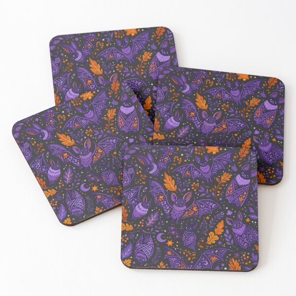 Item preview, Halloween Ornamental Bats – Purple & Orange Gothic Autumn Pattern designed and sold by ArtByBoya.