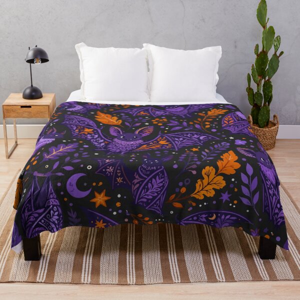 Item preview, Halloween Ornamental Bats – Purple & Orange Gothic Autumn Pattern designed and sold by ArtByBoya.