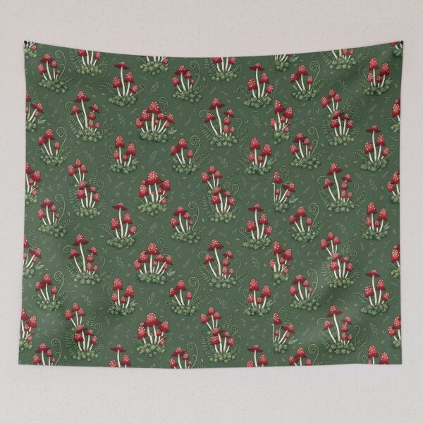 Item preview, Vintage Red Fly Agaric Mushroom Pattern - Dark Cottagecore Forest designed and sold by Ellie&CharChar&Evy.