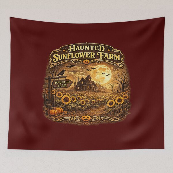 Item preview, Haunted Sunflower Farm Vintage Halloween Autumn Design designed and sold by mocci10.