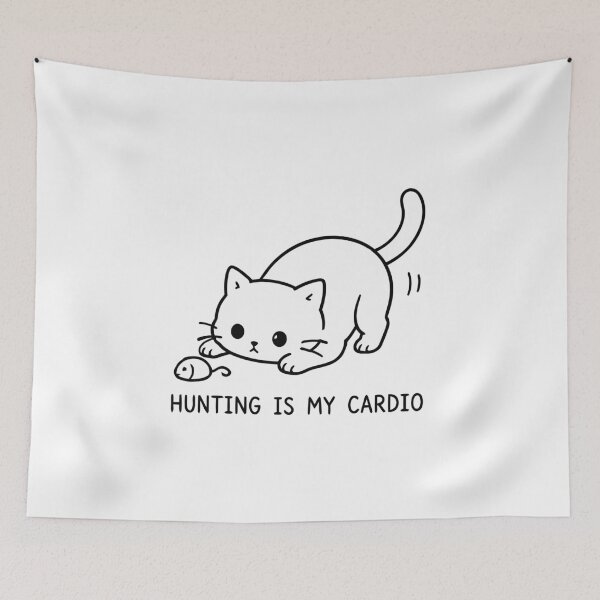 Item preview, Hunting Is My Cardio Cute Cat Toy Mouse Minimalist Line Art Graphic designed and sold by The Upside Down.