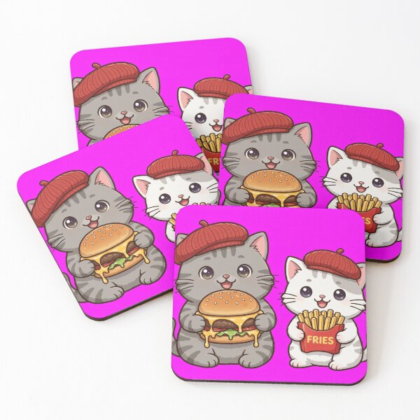 Item preview, Freda and Junior Burger and Fries - Kawaii Foodie Cat Duo designed and sold by MAISON SYLVIE.