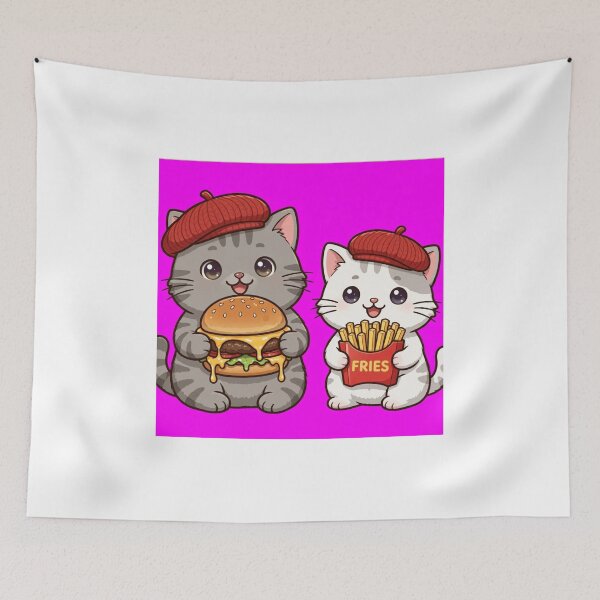 Item preview, Freda and Junior Burger and Fries - Kawaii Foodie Cat Duo designed and sold by MAISON SYLVIE.