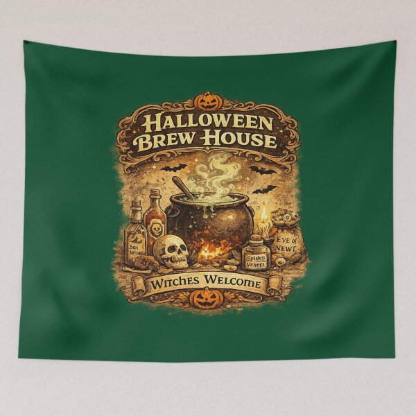 Item preview, Halloween Brew House Witches Welcome Vintage Halloween Witch Potion Cauldron Design designed and sold by mocci10.