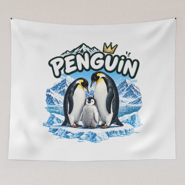 Item preview, Penguin Family Ice Royalty - Cute Emperor Penguin Couple & Chick Art designed and sold by NeO² Studio.