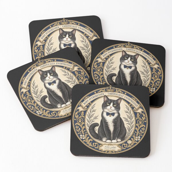 Item preview, Funny Tuxedo Cat Gift Born Overdressed Chronically Unimpressed Vintage Naturalist Cat Print Tuxedo Cat Shirt Cat Mom Gift Cat Sticker designed and sold by Fanverse Merchandise.