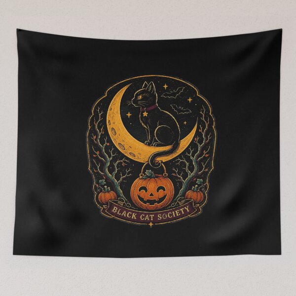 Item preview, Black Cat Society Vintage Halloween Moon and Pumpkin designed and sold by VioletNance.