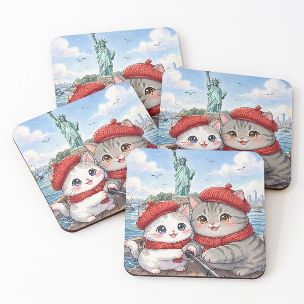 Item preview, Freda and Junior Statue of Liberty Selfie NYC - Kawaii Travel Cats designed and sold by MAISON SYLVIE.