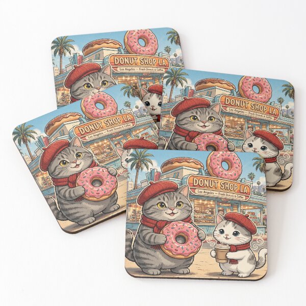 Item preview, Freda and Junior Donut Shop LA - Kawaii California Coffee Cats designed and sold by MAISON SYLVIE.