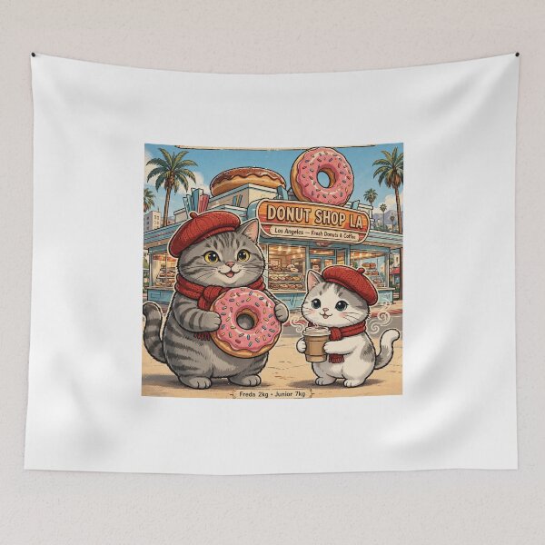 Item preview, Freda and Junior Donut Shop LA - Kawaii California Coffee Cats designed and sold by MAISON SYLVIE.