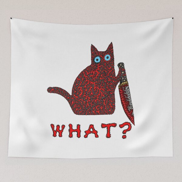 Item preview, Surreal Cat With Knife WHAT Funny Cat Art designed and sold by Dmo3HarkoArt.