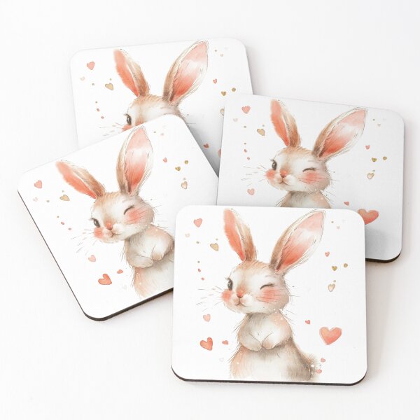 Item preview, Cute Winking Bunny with Hearts Watercolor Illustration designed and sold by KLSRAJ.