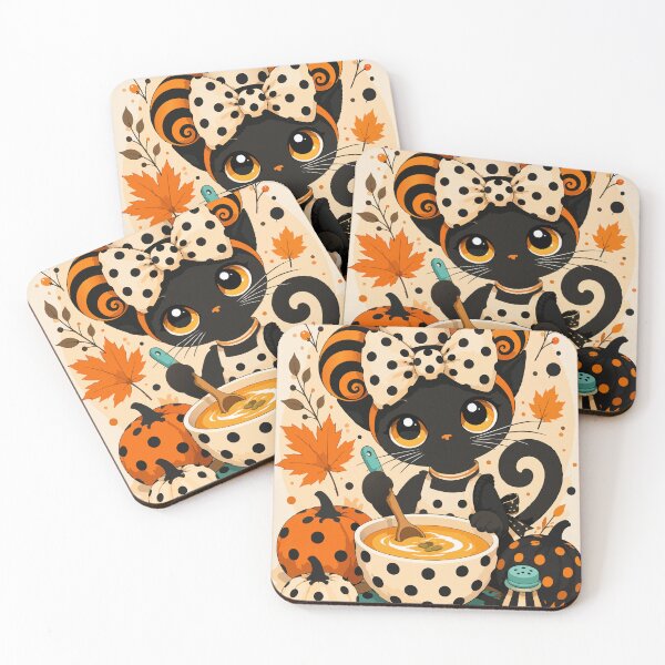Item preview, Cute Black Cat Chef Cooking Pumpkin Soup – Whimsical Autumn Halloween Art designed and sold by ArtByBoya.