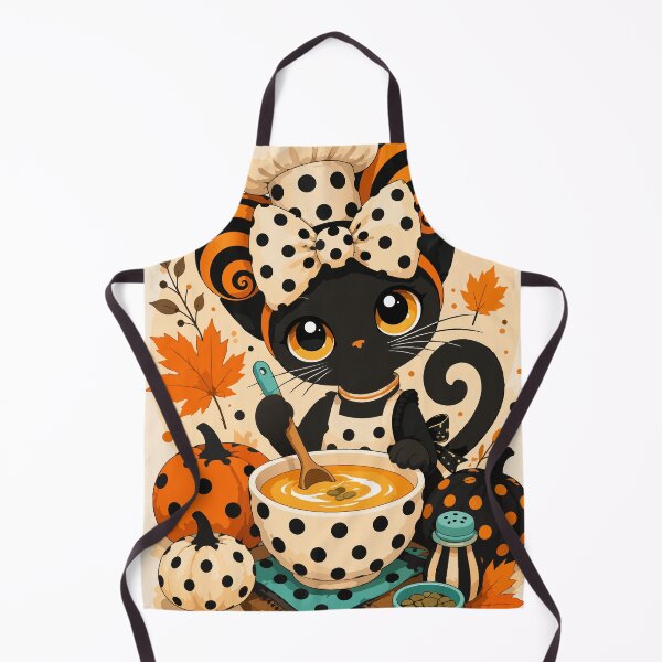 Item preview, Cute Black Cat Chef Cooking Pumpkin Soup – Whimsical Autumn Halloween Art designed and sold by ArtByBoya.