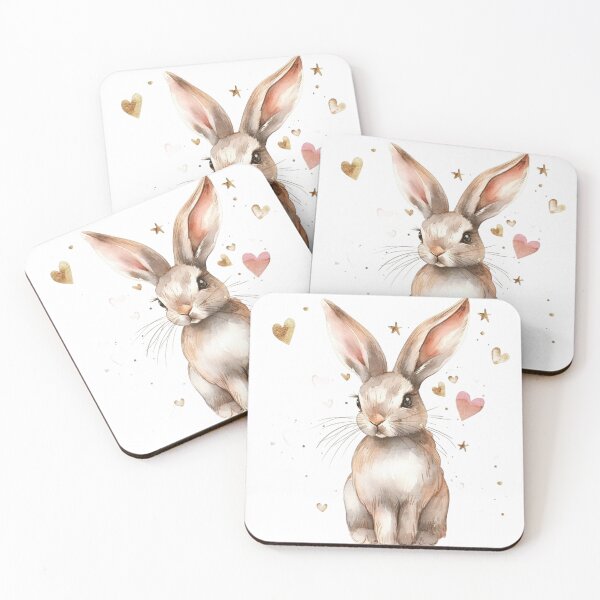 Item preview, Adorable Sitting Bunny with Stars and Hearts Watercolor Art designed and sold by KLSRAJ.