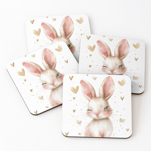 Item preview, Cute Winking Bunny with Golden Hearts Watercolor Art designed and sold by KLSRAJ.