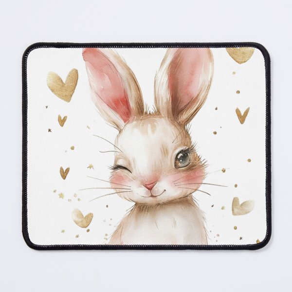 Item preview, Cute Winking Bunny with Golden Hearts Watercolor Art designed and sold by KLSRAJ.