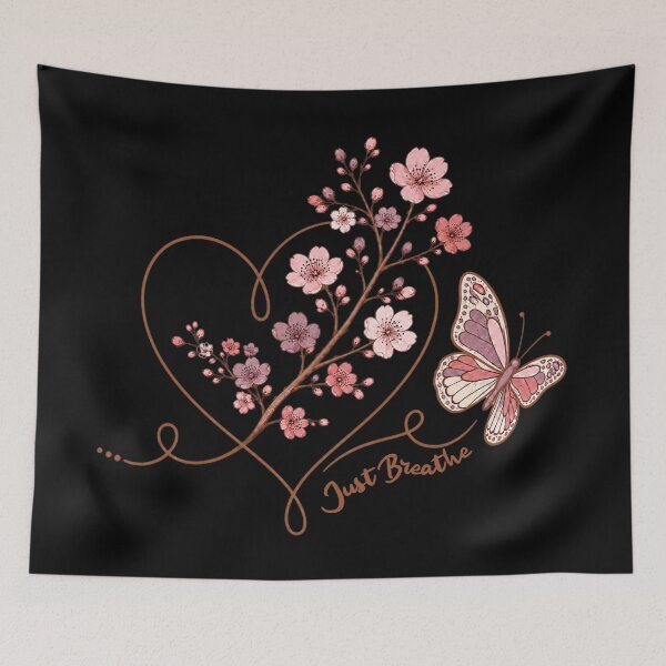 Item preview, Just Breathe | Cherry Blossom, Butterfly and Love Heart | Inspirational Relaxing Floral Boho designed and sold by Made by Tamar.