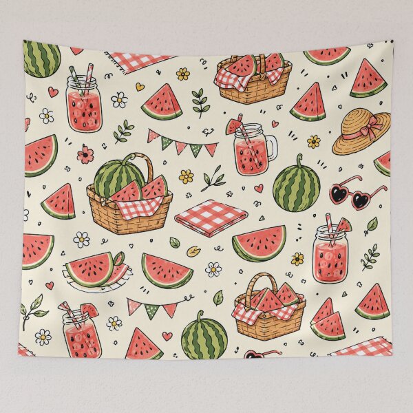 Item preview, Watermelon Picnic Doodles Cute Summer Fruit Pattern designed and sold by RJACreative.