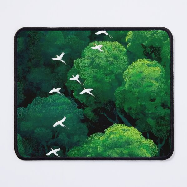 Item preview, White Birds Flying Over Emerald Forest - Nature Landscape Illustration designed and sold by Billy Morfo™.