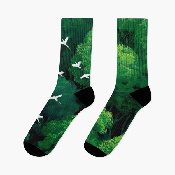 Item preview, White Birds Flying Over Emerald Forest - Nature Landscape Illustration designed and sold by Billy Morfo™.