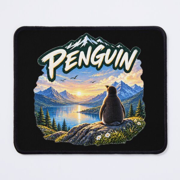 Item preview, Penguin Sunset Wilderness Lake - Scenic Nature Mountain Adventure Art designed and sold by NeO² Studio.