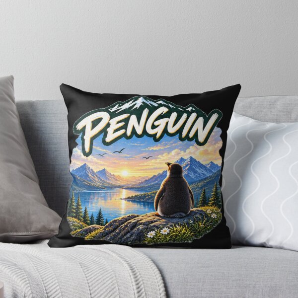 Item preview, Penguin Sunset Wilderness Lake - Scenic Nature Mountain Adventure Art designed and sold by NeO² Studio.