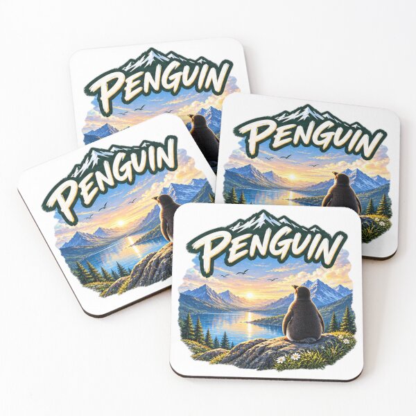 Item preview, Penguin Sunset Wilderness Lake - Scenic Nature Mountain Adventure Art designed and sold by NeO² Studio.