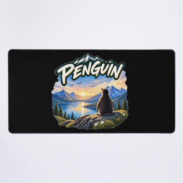 Item preview, Penguin Sunset Wilderness Lake - Scenic Nature Mountain Adventure Art designed and sold by NeO² Studio.