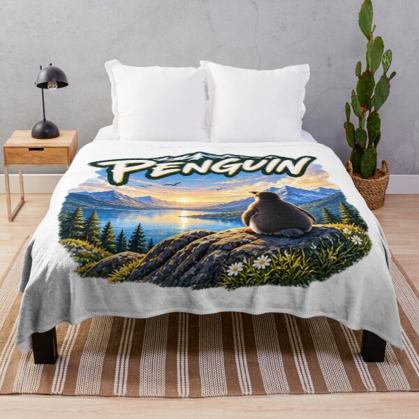 Item preview, Penguin Sunset Wilderness Lake - Scenic Nature Mountain Adventure Art designed and sold by NeO² Studio.