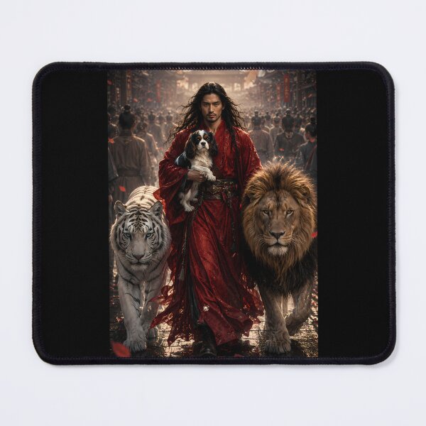 Item preview, Cavalier King Charles Spaniel, White Tiger and Lion with Red Robed Warrior designed and sold by ManJiangHong.