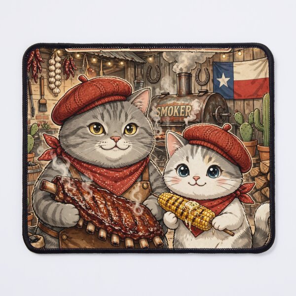 Item preview, Freda and Junior BBQ Texas - Kawaii Texas Grill Cats designed and sold by MAISON SYLVIE.