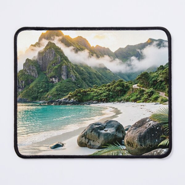 Item preview, Tropical Beach Misty Mountain View designed and sold by IntelliMindDesigns.