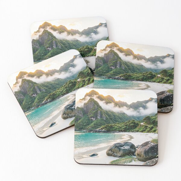Item preview, Tropical Beach Misty Mountain View designed and sold by IntelliMindDesigns.