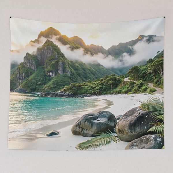 Item preview, Tropical Beach Misty Mountain View designed and sold by IntelliMindDesigns.