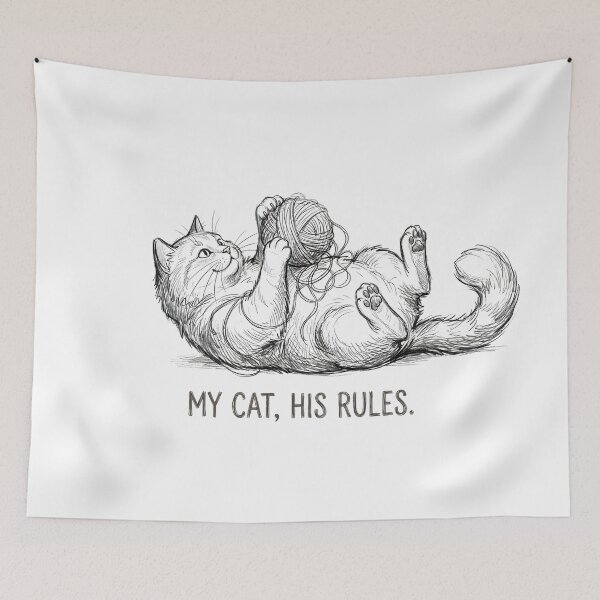 Item preview, My Cat His Rules - Funny Sketch of a Cute Cat Playing designed and sold by tomsze12.