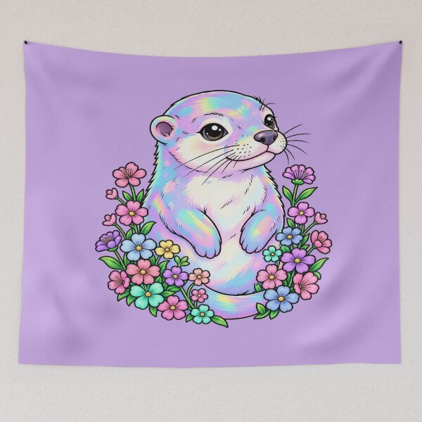 Item preview, Pastel Rainbow Otter with Flowers designed and sold by Hari Arts.