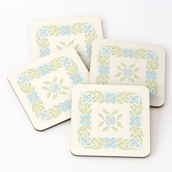 Item preview, CROSS-STITCH FLORAL, green and blue designed and sold by Slanapotam.