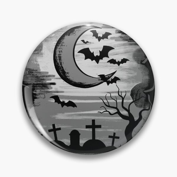 Item preview, Bat scene, monochrome moonlit night over graves designed and sold by Kirei-Lily.