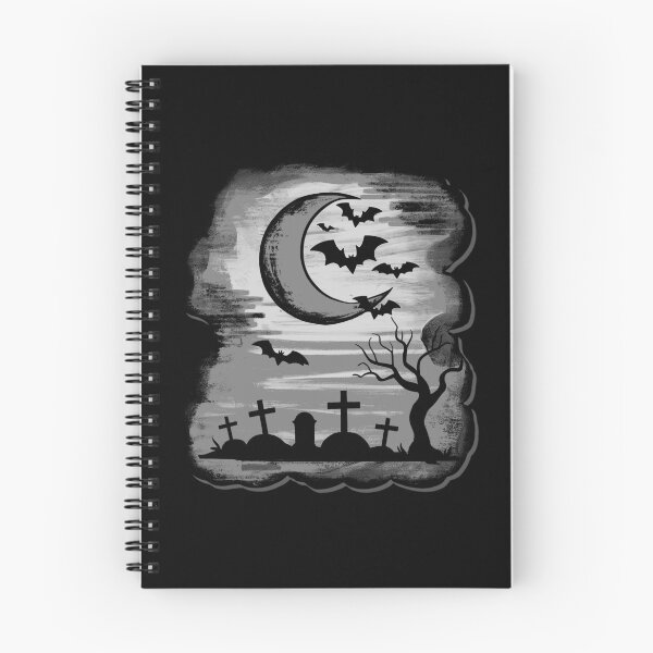 Item preview, Bat scene, monochrome moonlit night over graves designed and sold by Kirei-Lily.