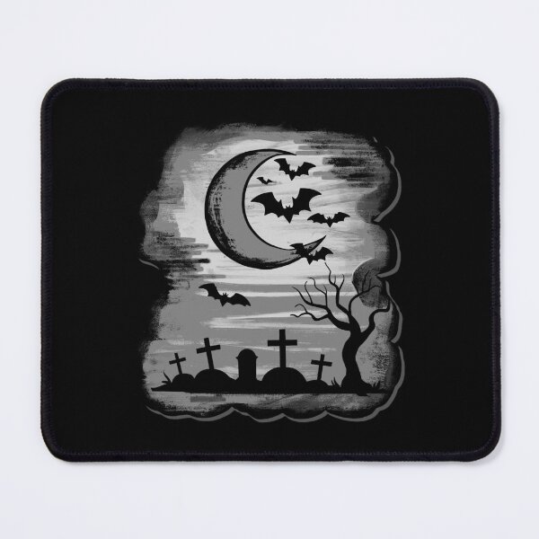 Item preview, Bat scene, monochrome moonlit night over graves designed and sold by Kirei-Lily.