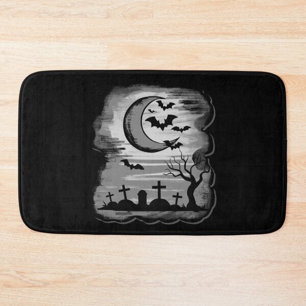 Item preview, Bat scene, monochrome moonlit night over graves designed and sold by Kirei-Lily.