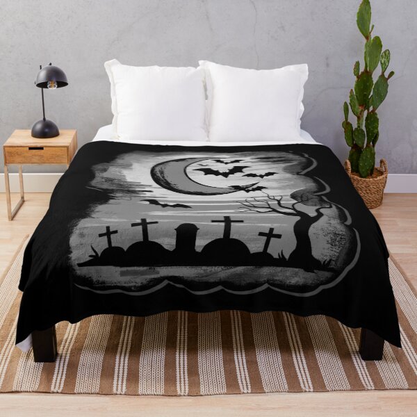 Item preview, Bat scene, monochrome moonlit night over graves designed and sold by Kirei-Lily.