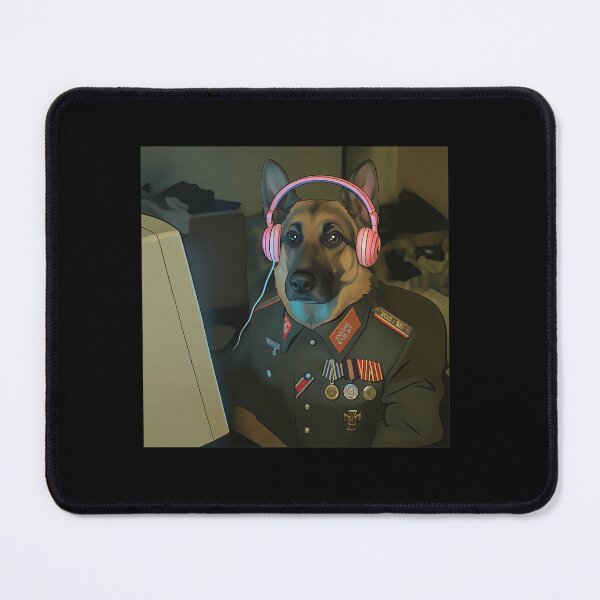 Item preview, Dog in Uniform Listening on Pink Headphones designed and sold by BlossomieStore.