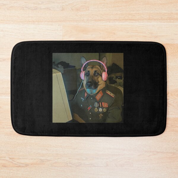 Item preview, Dog in Uniform Listening on Pink Headphones designed and sold by BlossomieStore.